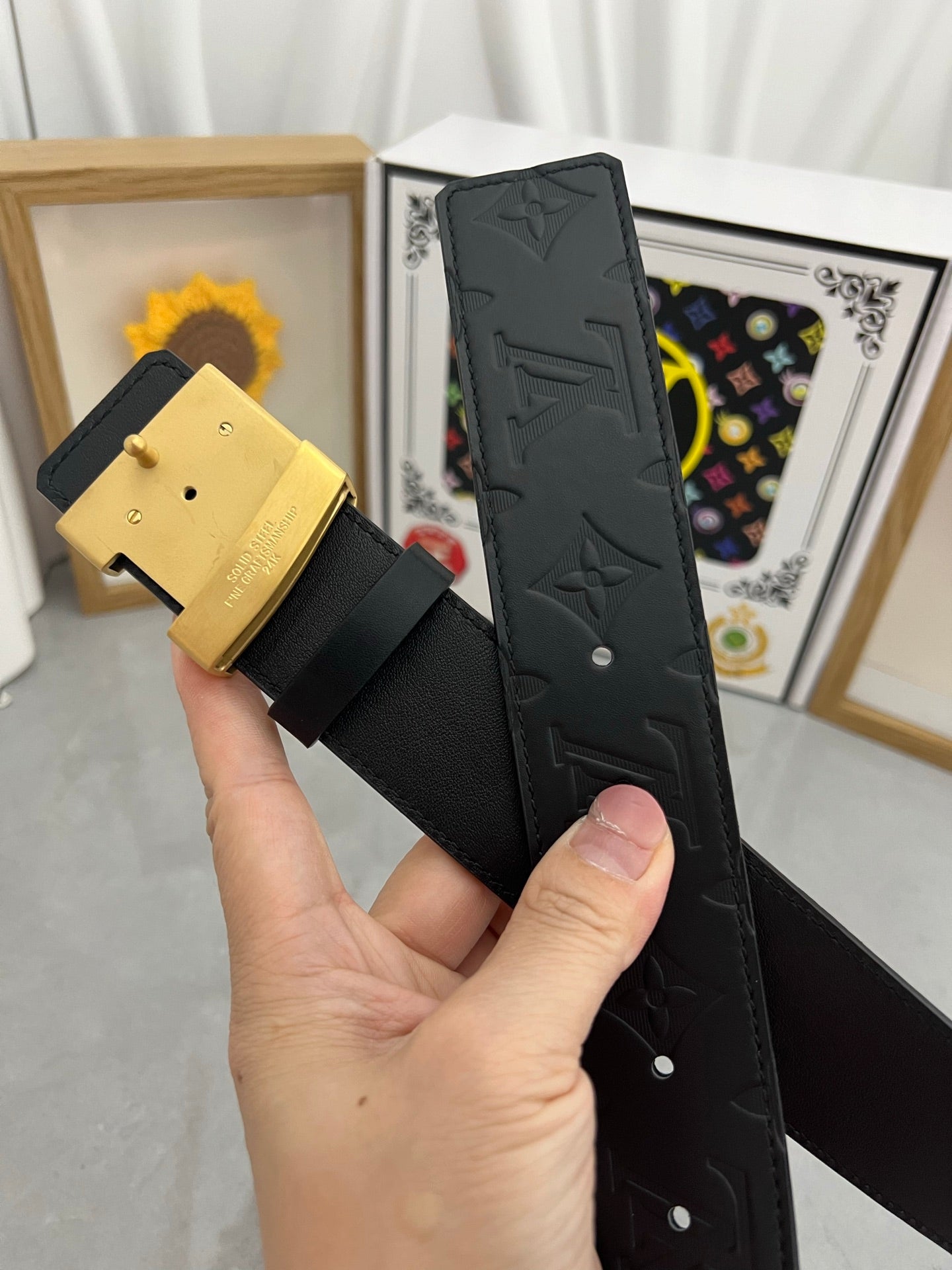 LV 25S BELT 38 MM IN BLACK CALFSKIN STAMP LOGO 593296