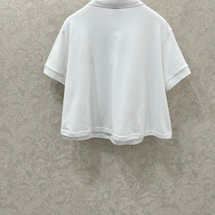 LOEWE OVERSIZED CROPPED POLO SHIRT WITH EMBROIDERED LOGO IN WHITE