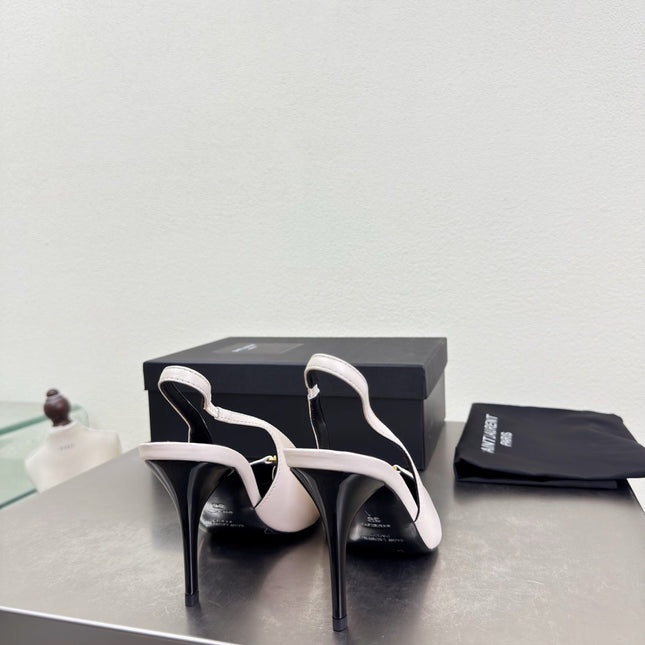 YSL 26S SLINGBACK HIGH HEELS 105 MM IN CREAM WHITE CALFSKIN