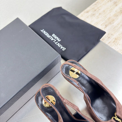 YSL 26S SLINGBACK HIGH HEELS 105 MM IN DARK BROWN SUEDE