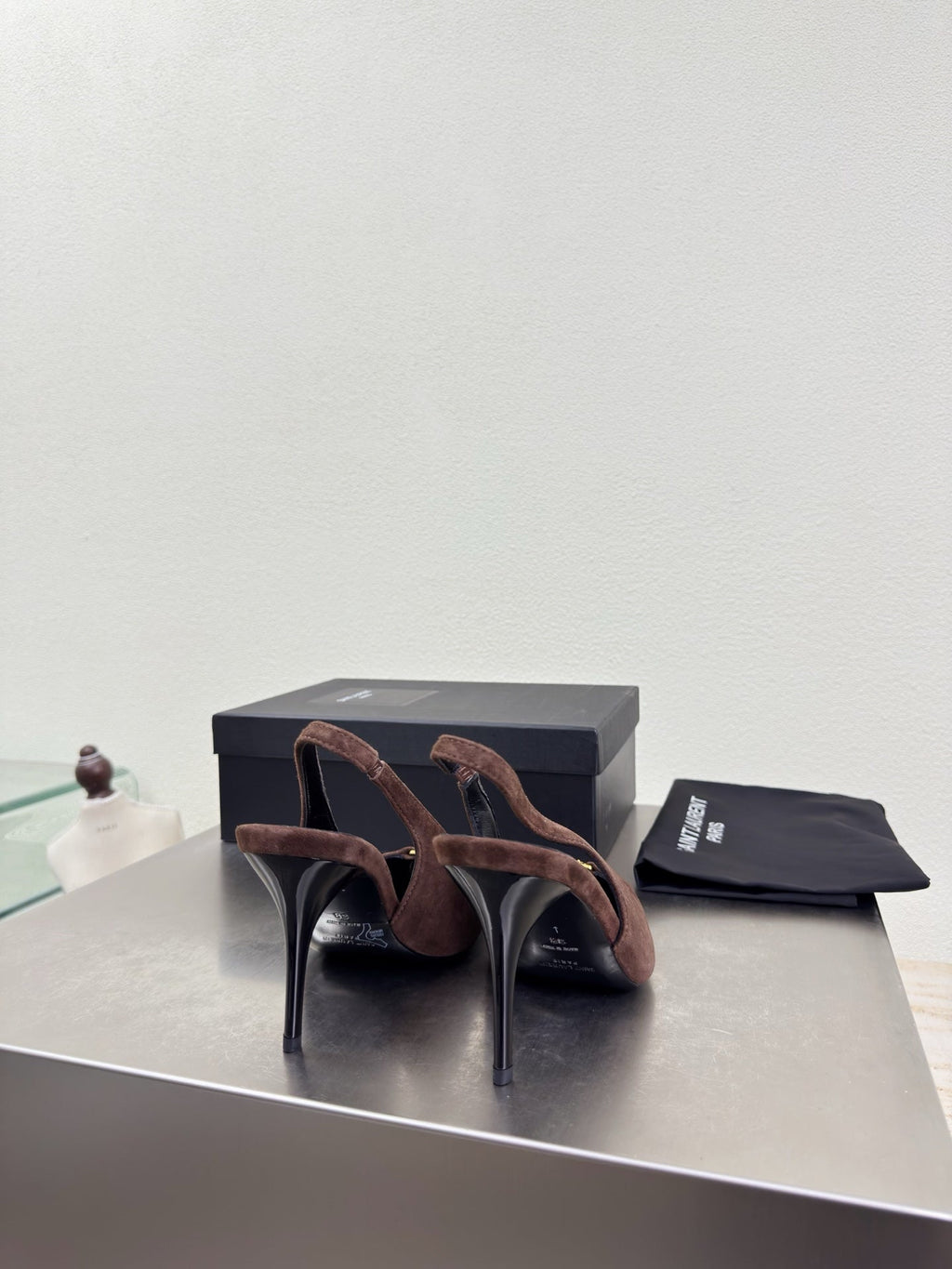 YSL 26S SLINGBACK HIGH HEELS 105 MM IN DARK BROWN SUEDE