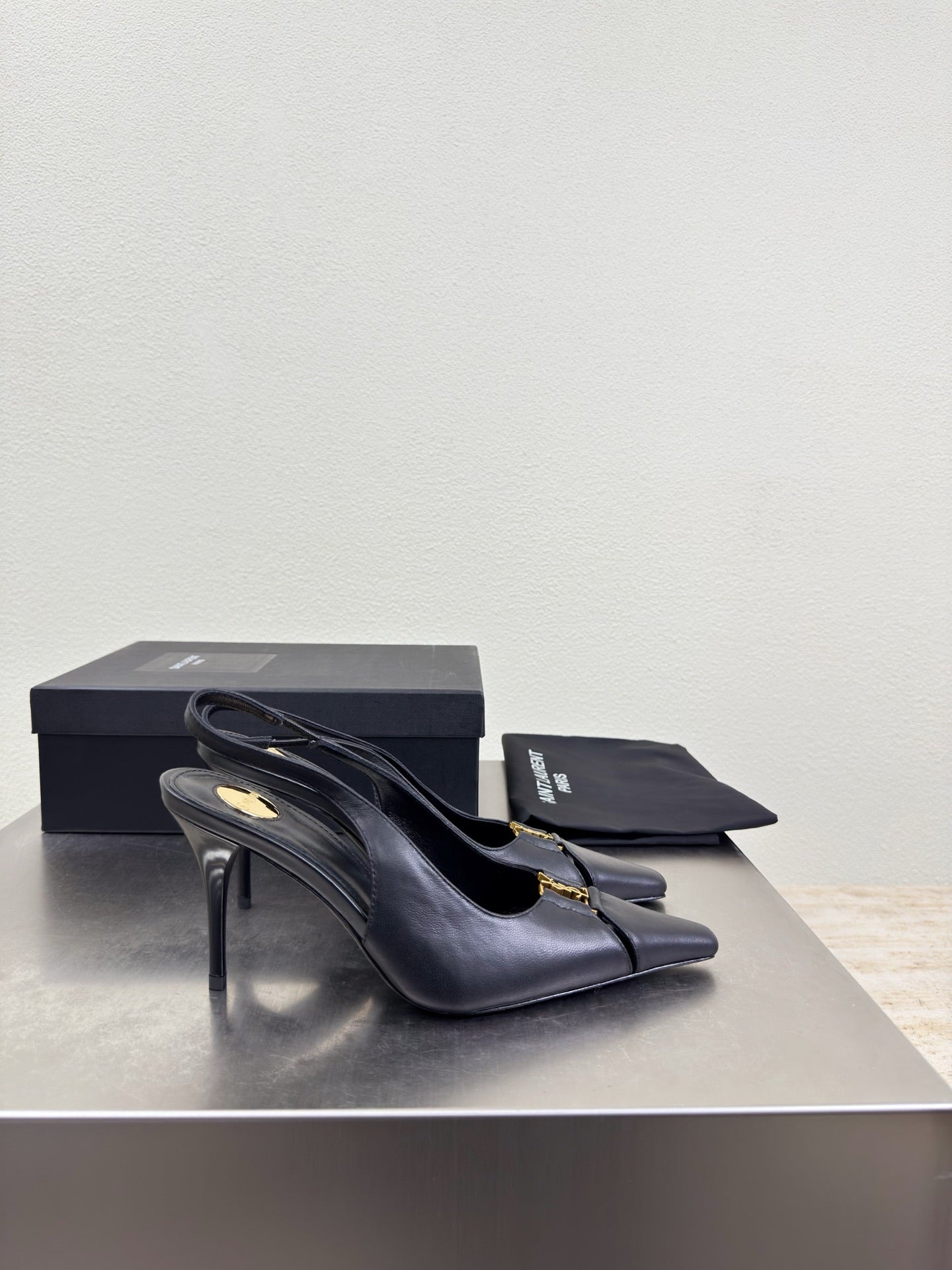 YSL 26S SLINGBACK HIGH HEELS 105 MM IN BLACK CALFSKIN