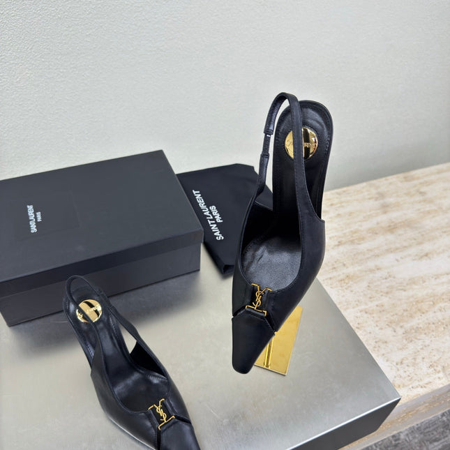 YSL 26S SLINGBACK HIGH HEELS 105 MM IN BLACK CALFSKIN