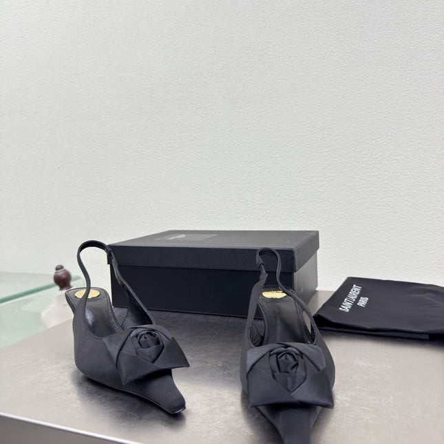 YSL 26S SLINGBACK HIGH HEELS 55 MM IN BLACK SATIN
