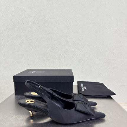 YSL 26S SLINGBACK HIGH HEELS 55 MM IN BLACK SATIN