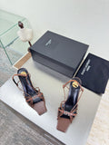 YSL 26S HIGH HEEL SANDALS 85 MM IN BROWN CALFSKIN WITH RHINESTONE LOGO