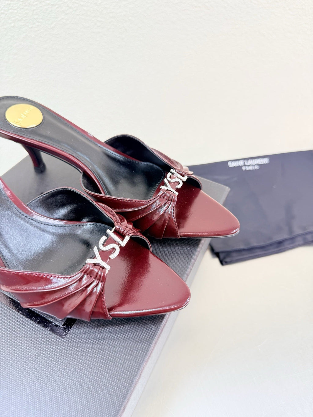 YSL 26S HIGH HEEL SANDALS 65 MM IN DARK RED CALFSKIN