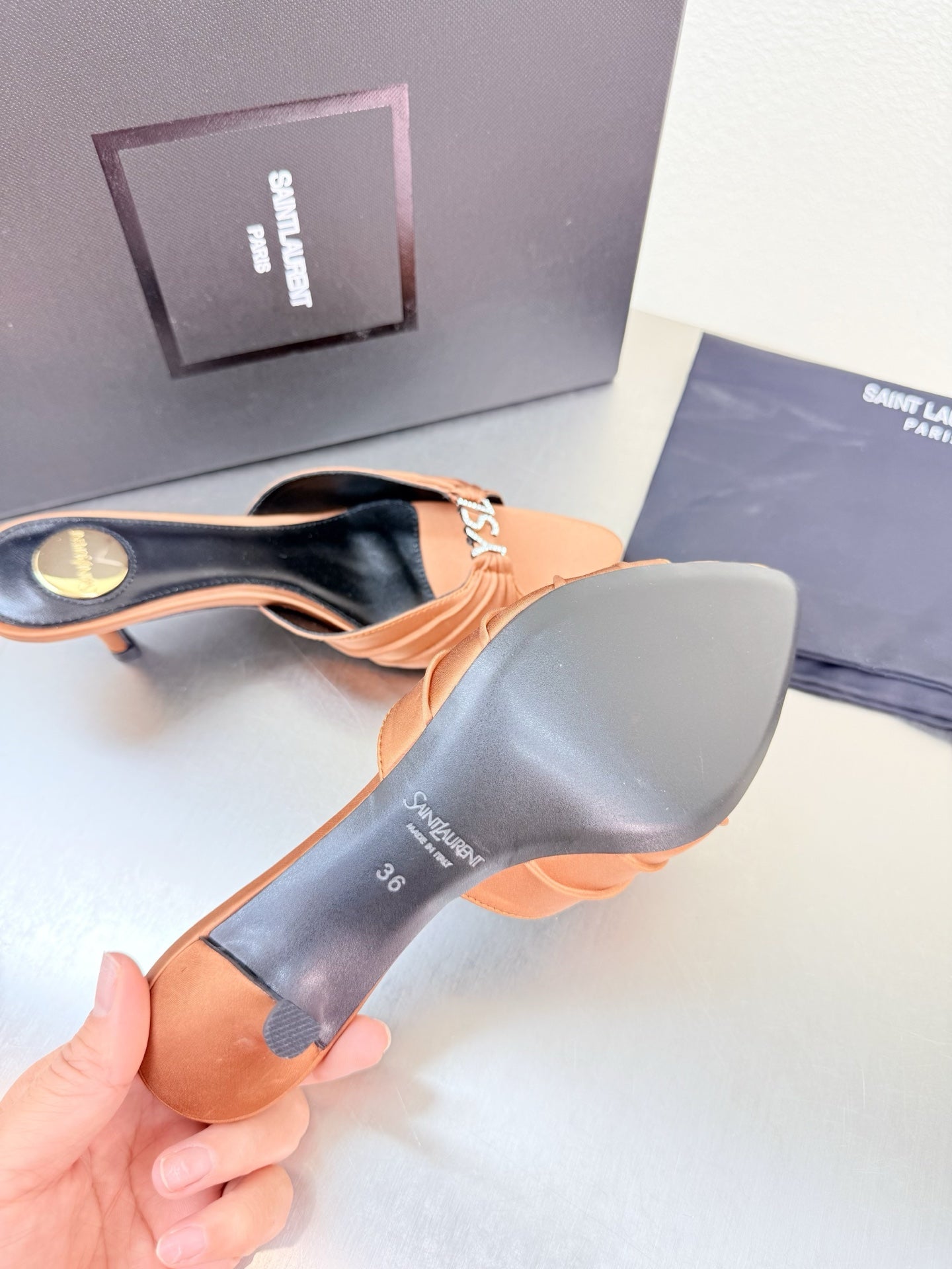 YSL 26S HIGH HEEL SANDALS 65 MM IN ORANGE FABRIC