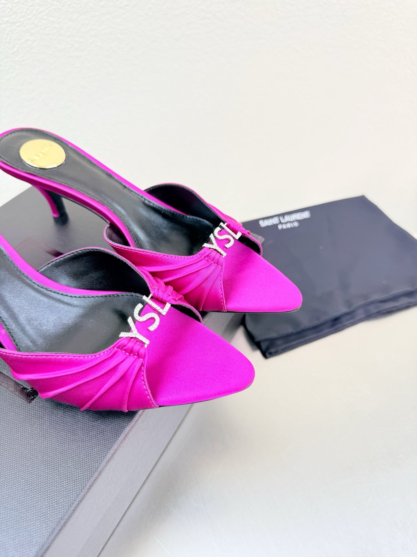 YSL 26S HIGH HEEL SANDALS 65 MM IN DARK PINK FABRIC