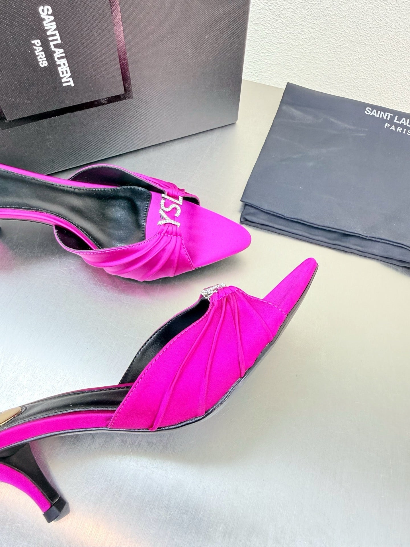 YSL 26S HIGH HEEL SANDALS 65 MM IN DARK PINK FABRIC