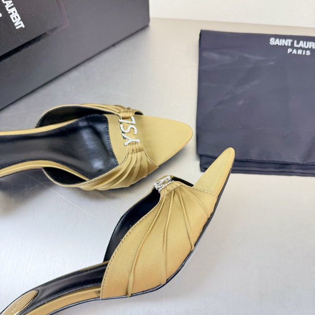 YSL 26S HIGH HEEL SANDALS 65 MM IN LIGHT OLIVE GREEN FABRIC
