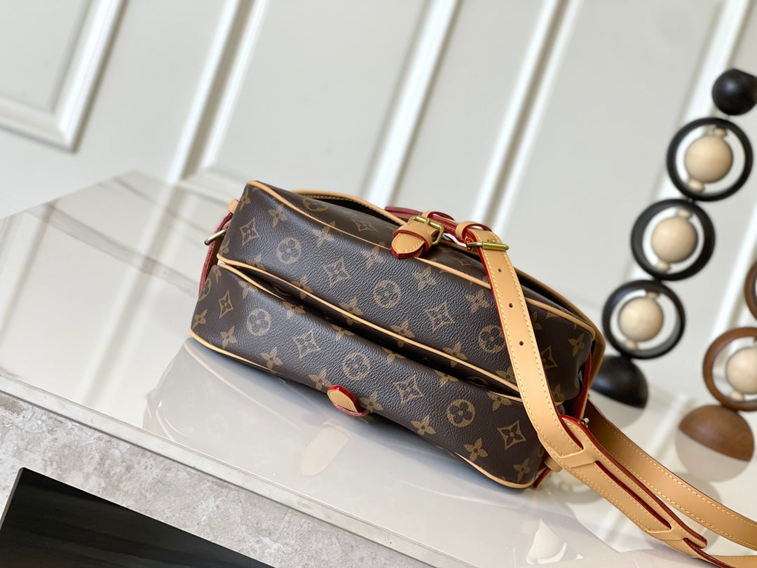 SAUMUR BB 28 IN BROWN MONOGRAM CANVAS AND LEATHER TRIM GOLD HARDWARE