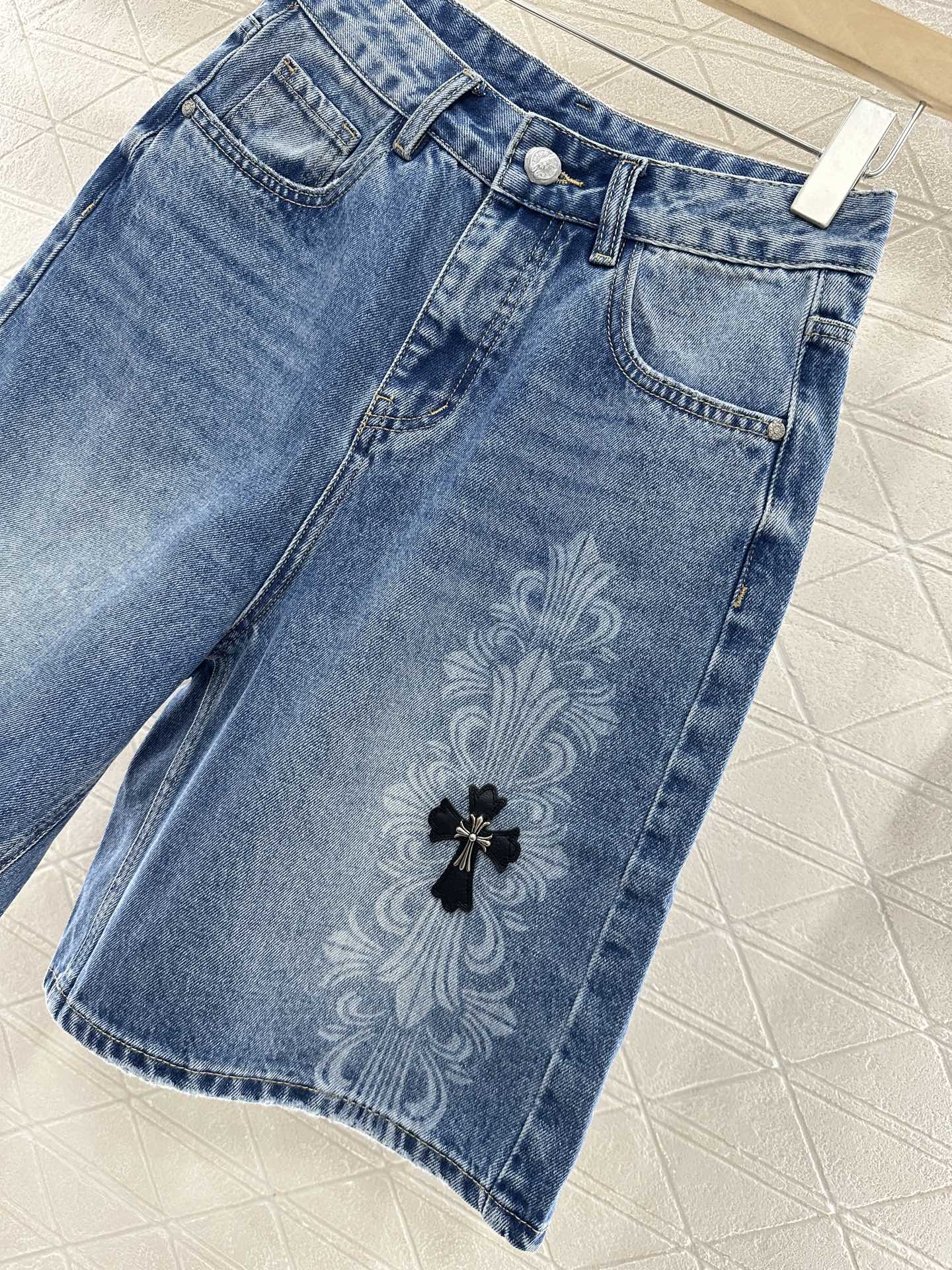 CHROME HEARTS HIGH-WAIST LASER-CUT DENIM PANTS