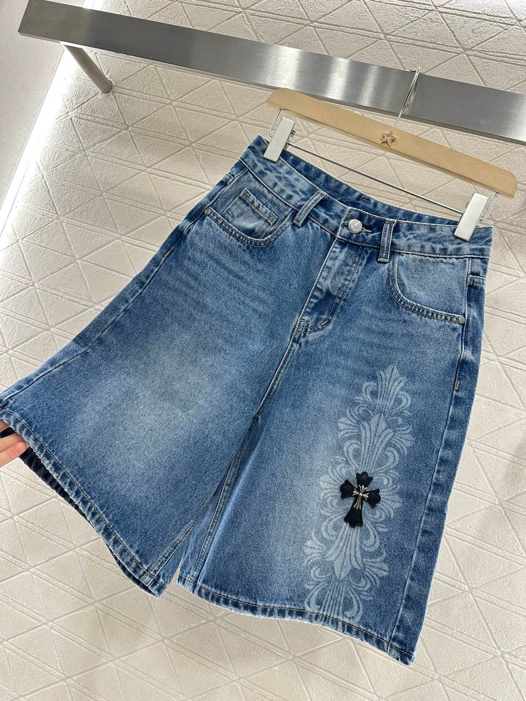 CHROME HEARTS HIGH-WAIST LASER-CUT DENIM PANTS