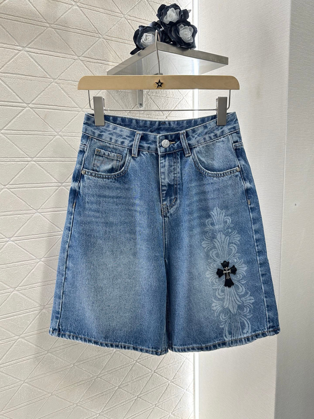 CHROME HEARTS HIGH-WAIST LASER-CUT DENIM PANTS