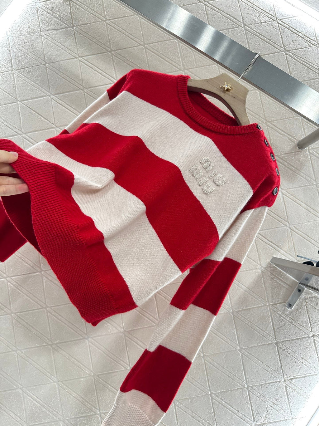 MIUMIU STRIPED CREW NECK SWEATER 276681