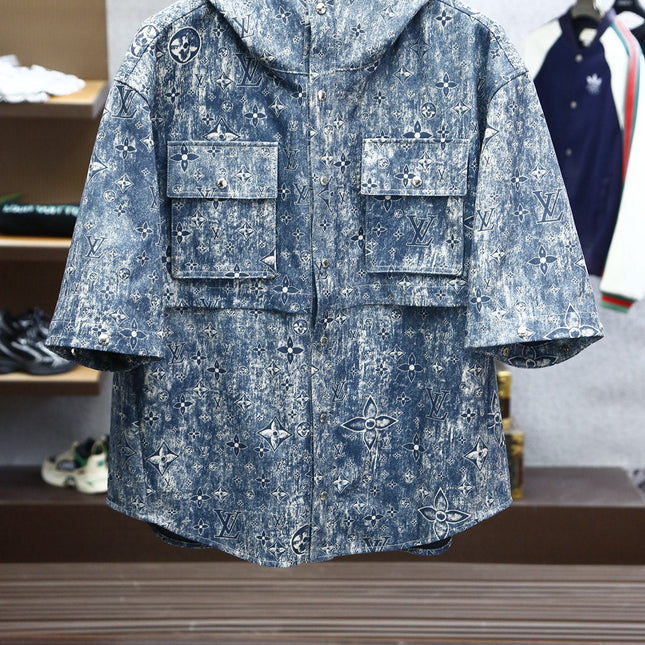 LV HOODED JACKET IN BLUE MONOGRAM WASHED DENIM 238944