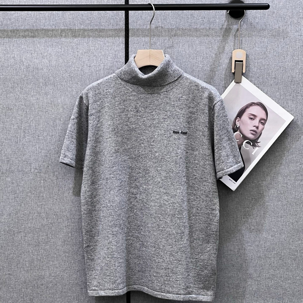 MIUMIU SHORT-SLEEVE TURTLENECK KNIT TOP STYLE 389