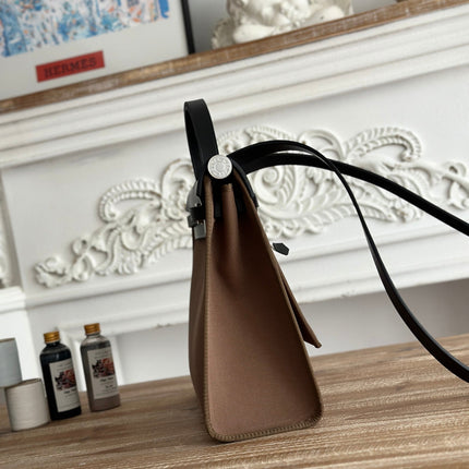 ZIP CABINE 31 BAG IN CHOCOLATE BROWN CANVAS AND BLACK CALFSKIN
