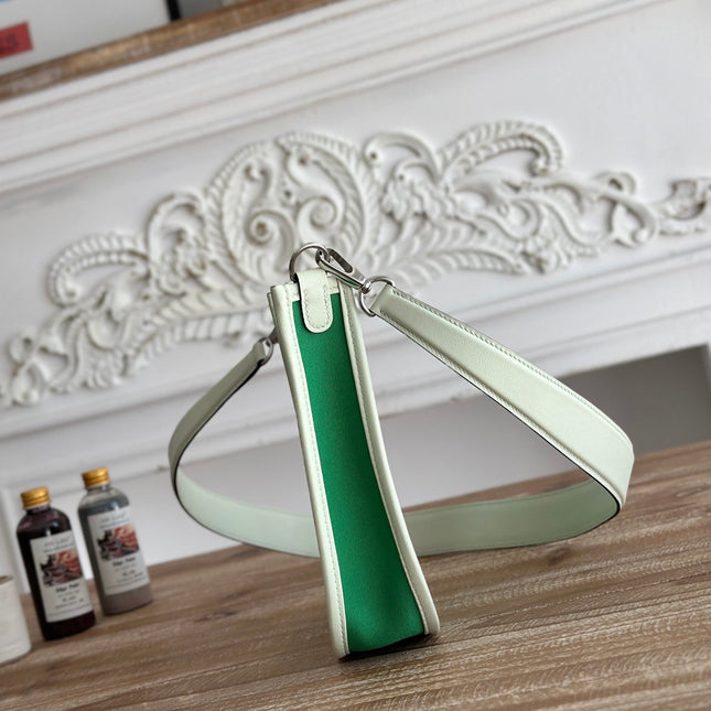 MINI NEO 17 EVELYNE BAG IN EMERALD GREEN CANVAS AND WHITE CALFSKIN