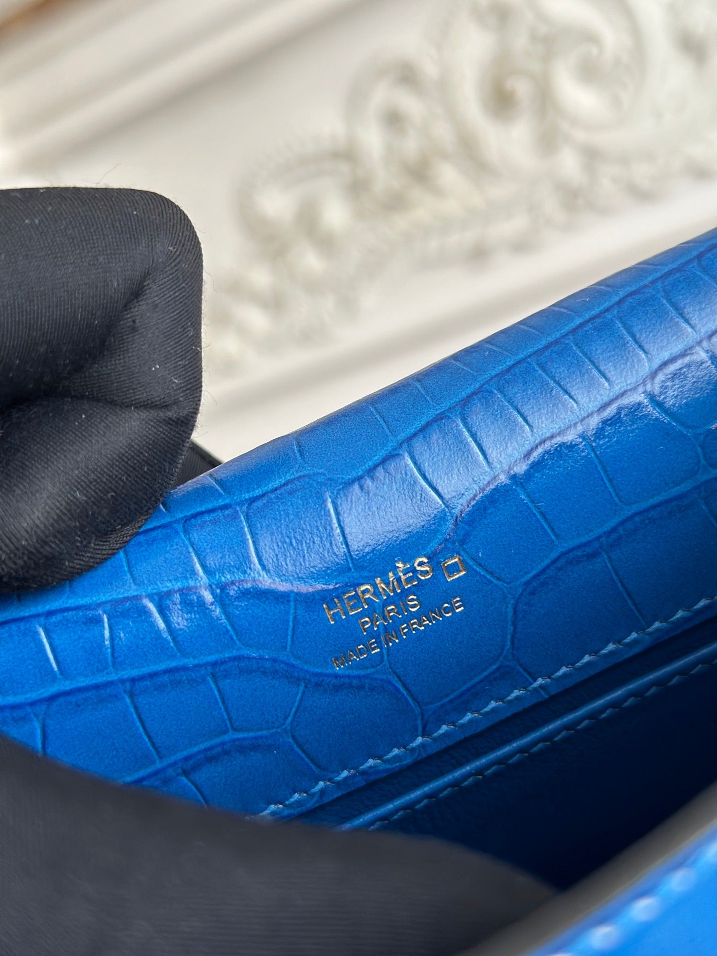 HM 26S KELLY MINI 22CM IN DARK BLUE CROC EMBOSSED CALFSKIN GOLD KELLY BUCKLE