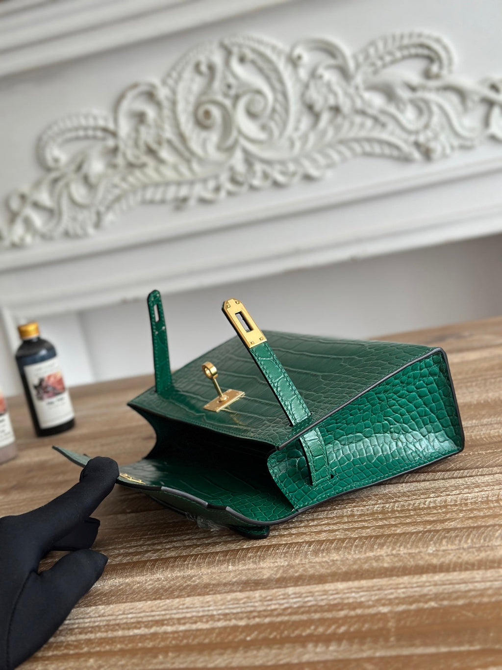 HM 26S KELLY MINI 22CM IN DARK GREEN CROC EMBOSSED CALFSKIN GOLD KELLY BUCKLE