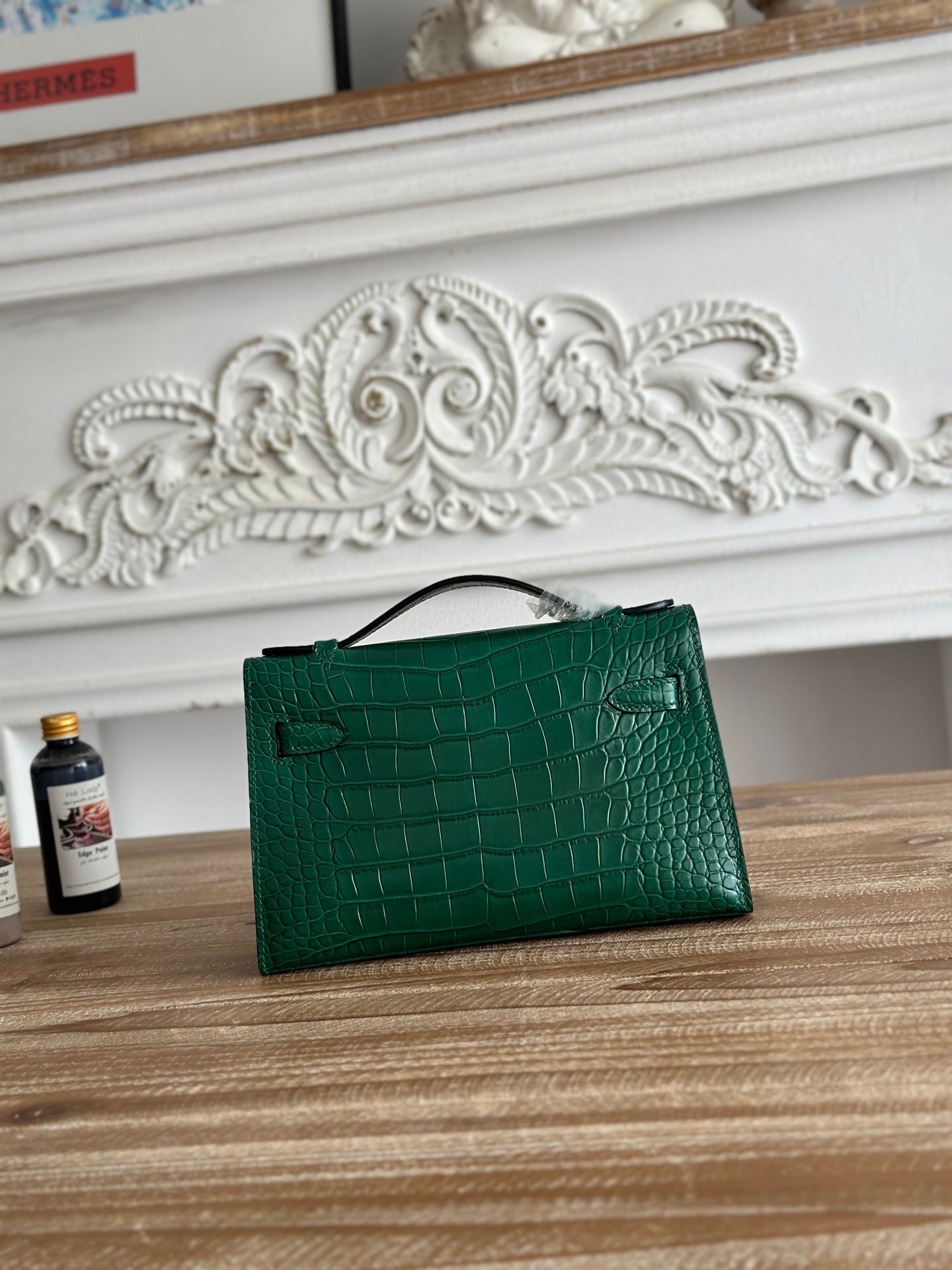 HM 26S KELLY MINI 22CM IN DARK GREEN CROC EMBOSSED CALFSKIN GOLD KELLY BUCKLE