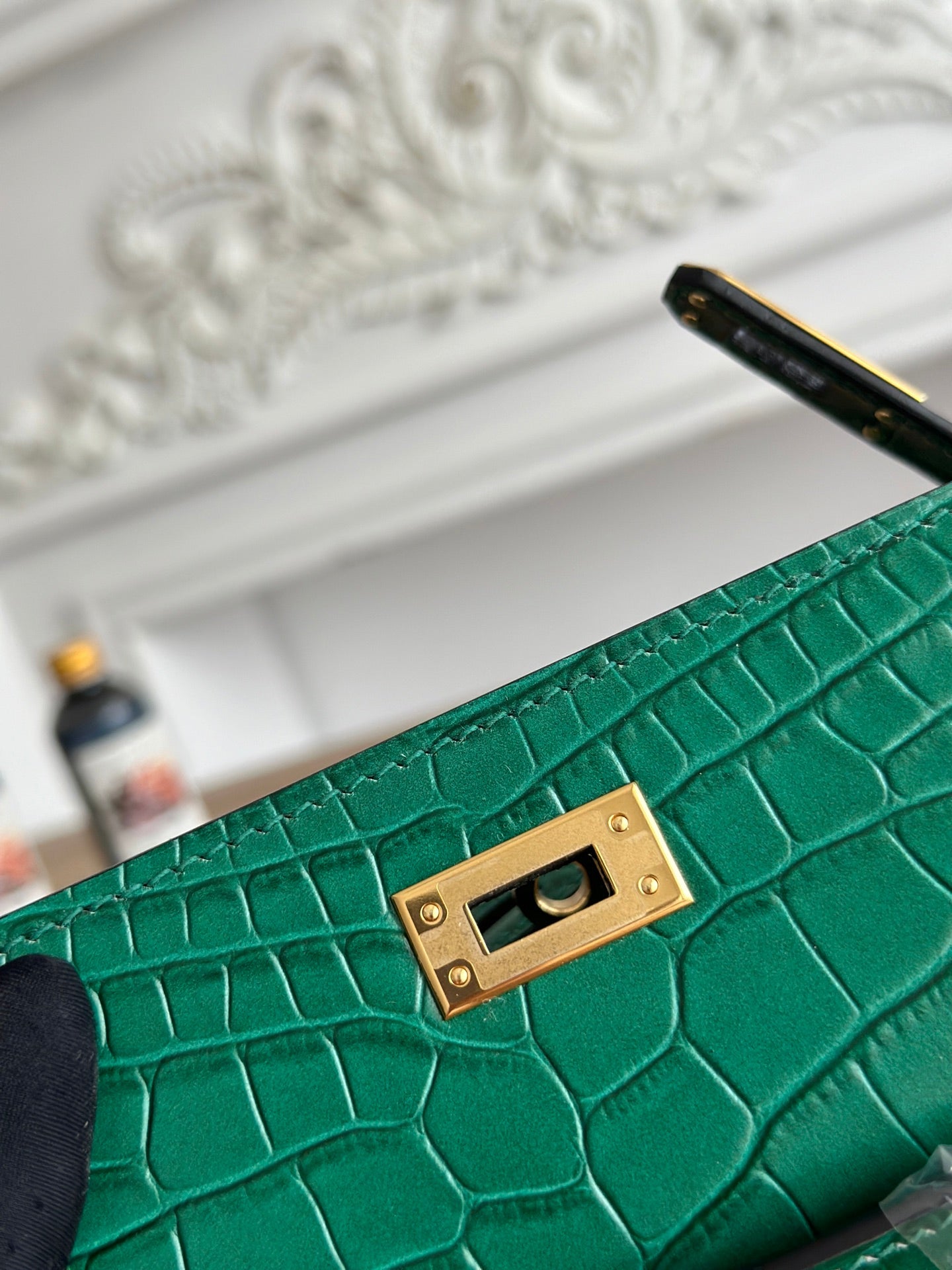 HM 26S KELLY MINI 22CM IN DARK GREEN CROC EMBOSSED CALFSKIN GOLD KELLY BUCKLE