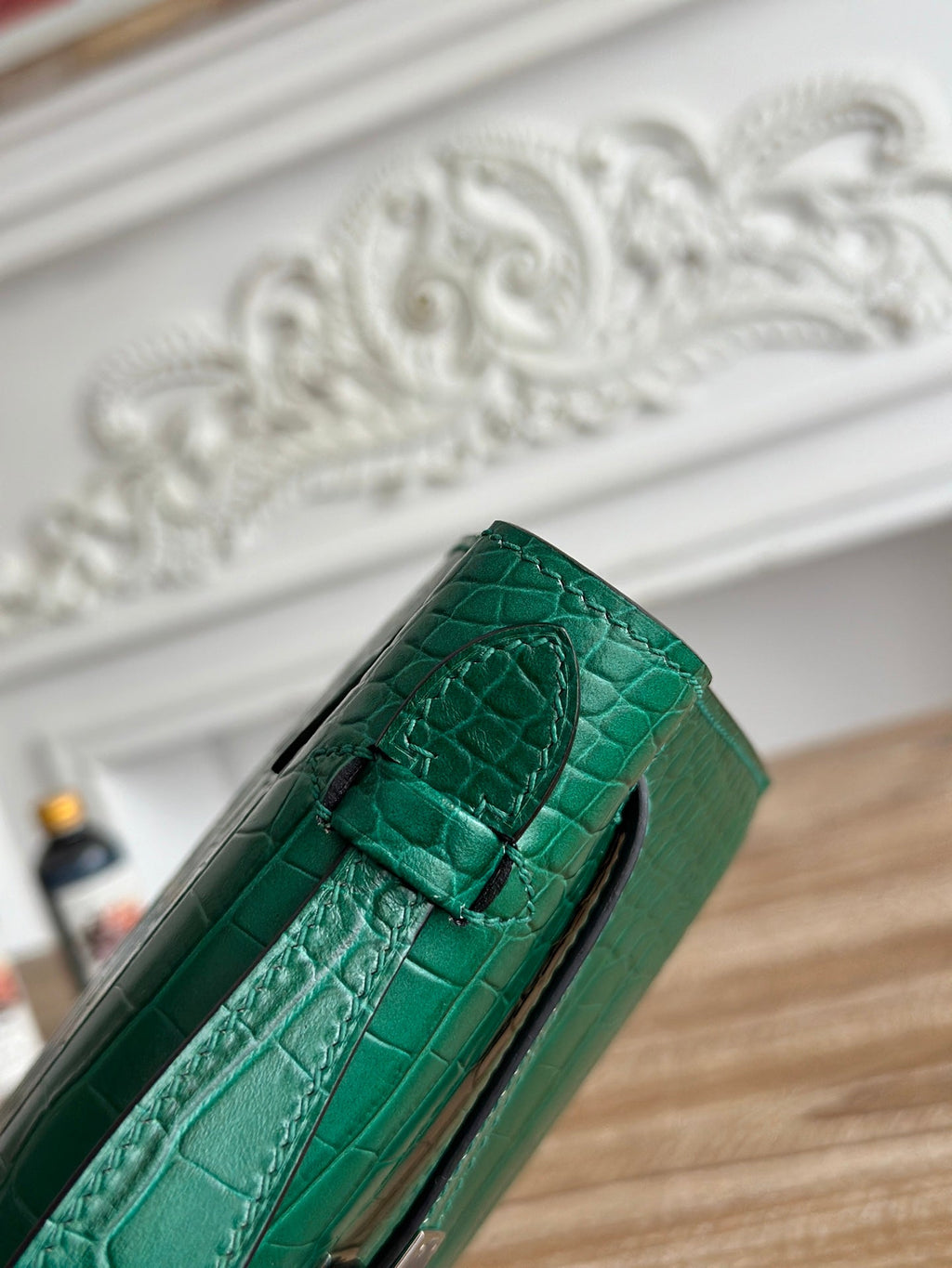 HM 26S KELLY MINI 22CM IN DARK GREEN CROC EMBOSSED CALFSKIN SILVER KELLY BUCKLE