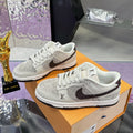 LV 26S DUNK LOW SNEAKERS IN LIGHT GREY BROWN CALFSKIN AND SUEDE