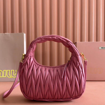 MIUMIU 26S MINI HOBO 20 BAG IN DUSTY ROSE PINK CALFSKIN GOLD HARDWARE