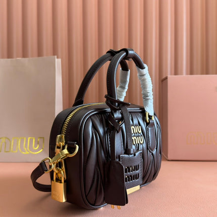 ARCADIE MATELASSÉ BAG 19 IN CHESTNUT BROWN LAMBSKIN GOLD HARDWARE