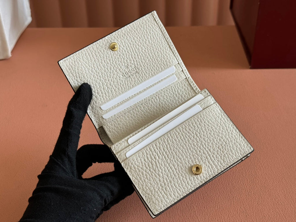 MARMONT BI-COLOUR CARD CASE WALLET 11 IN BEIGE EBONY GG CANVAS WHITE CALFSKIN