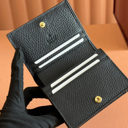 MARMONT BI-COLOUR CARD CASE WALLET 11 IN BLUE BEIGE EBONY GG CANVAS BLACK CALFSKIN