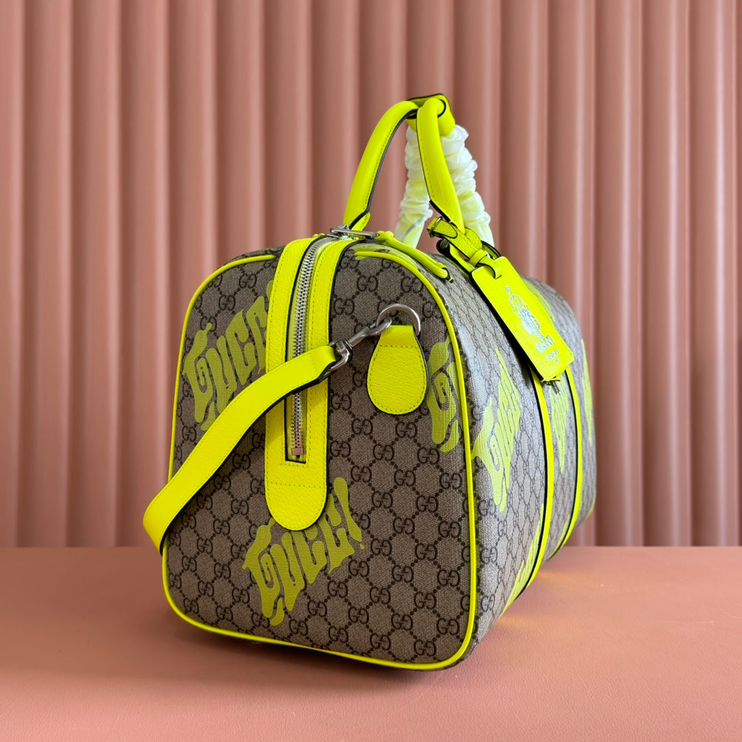 GUCCI CHROMA LARGE DUFFEL BAG 45 LIME GREEN IN GG MONOGRAM CANVAS