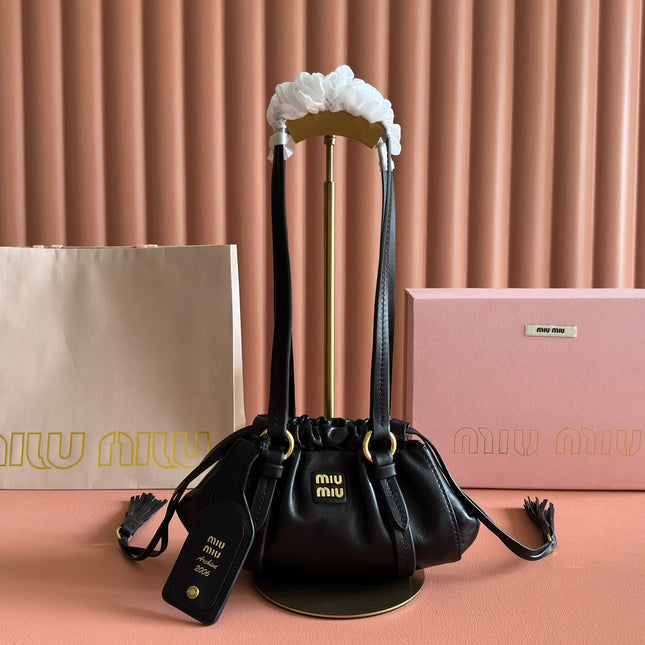 MIUMIU 26S JOIE HAND BAG 22 IN BLACK SHINY LAMBSKIN GOLD HARDWARE