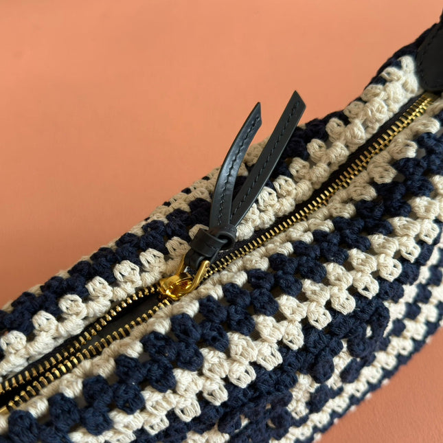 MIUMIU 26S CROCHET POUCH 25 IN BLUE AND WHITE STRIPES WOOL