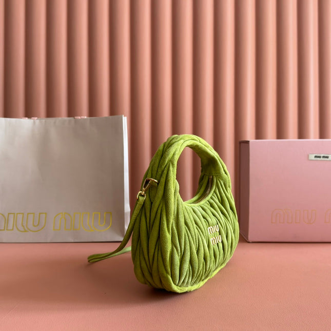MIUMIU 26S MATELASSÉ NAPPA 23 IN GREEN SUEDE
