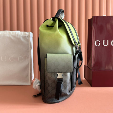 GUCCI 25S BACKPACK 46 CM IN NEON GREEN TO DARK GRAY OMBRÉ CALFSKIN