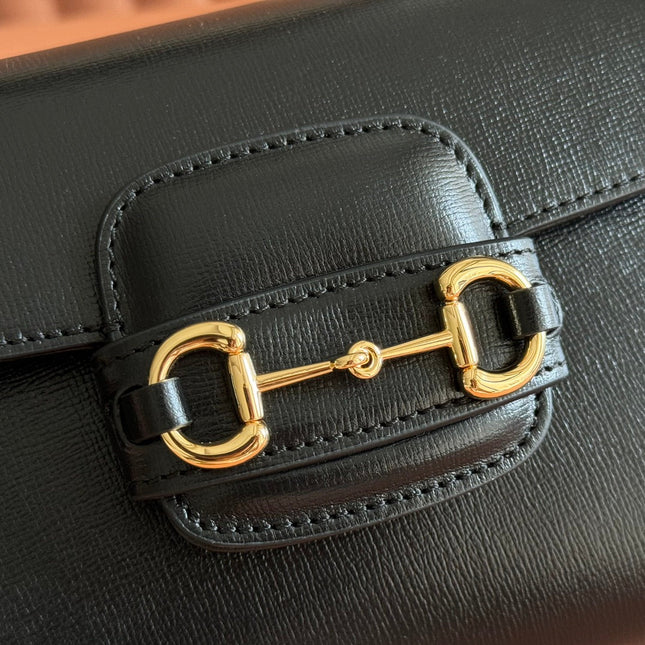 GUCCI 25S HORSEBIT 1955 MEDIUM SHOULDER BAG 22 CM IN BLACK CALFSKIN WITH GOLD HARDWARE