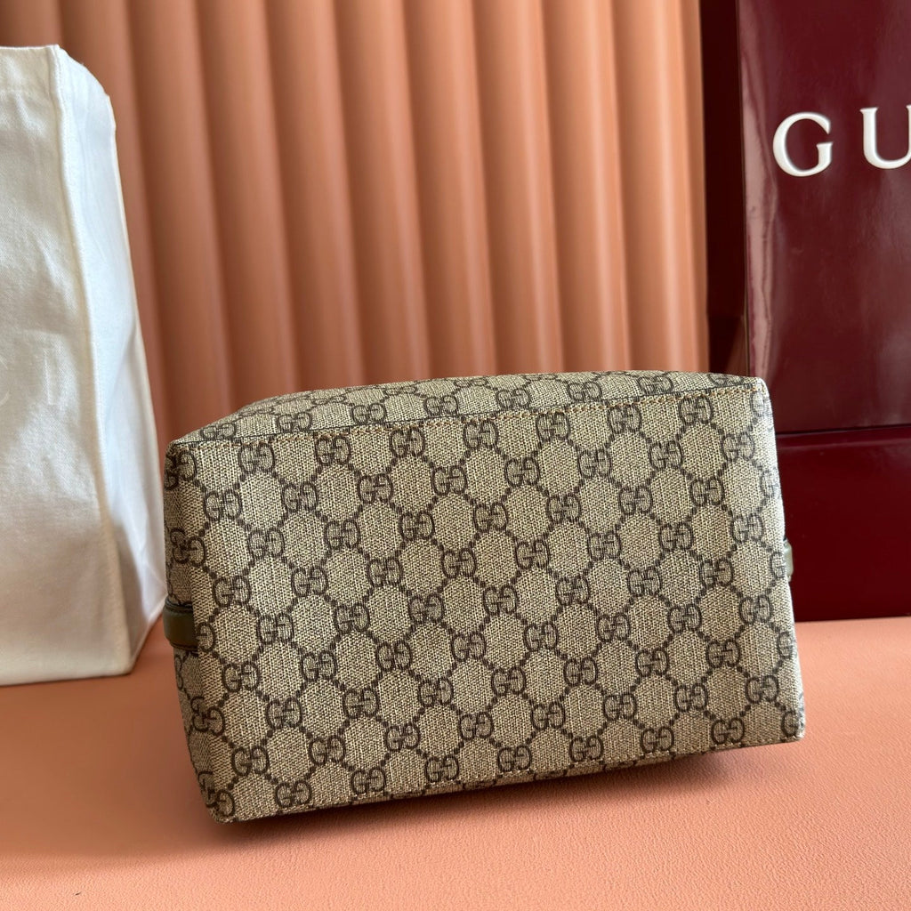 GUCCI 26S HAND BAG 25 IN DARK BEIGE AND MOSS GREEN CANVAS