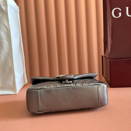 GUCCI 26S GG MARMONT BAG 22 IN WARM GRAY BROWN LAMBSKIN