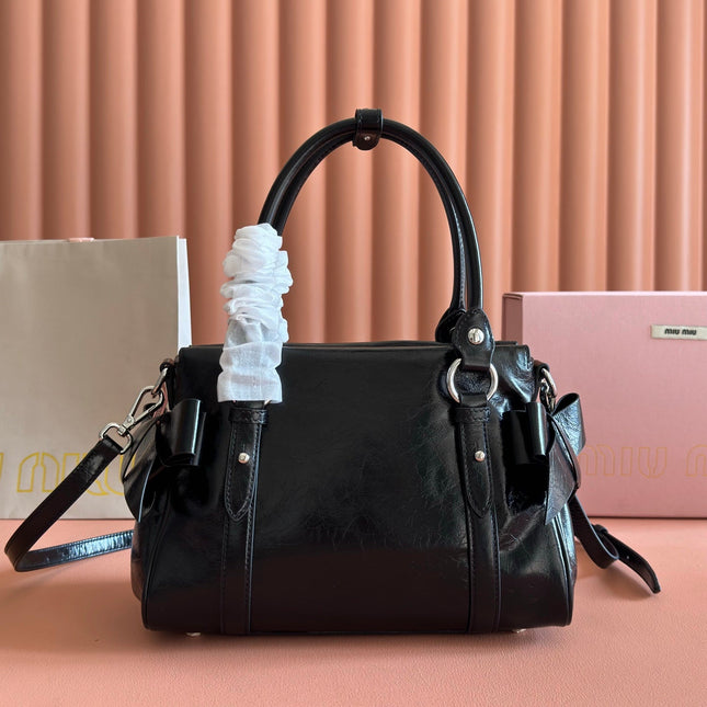 MIUMIU 26S SHOULDER BAG 28 IN BLACK SHINY CALFSKIN