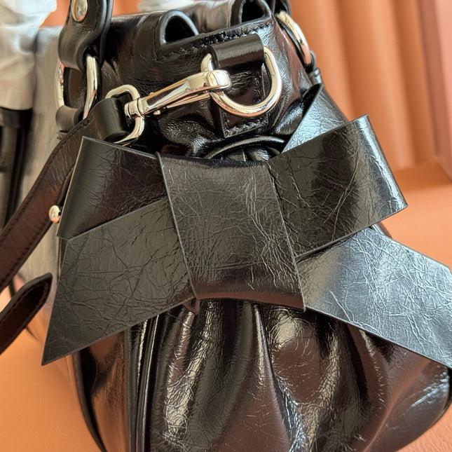 MIUMIU 26S SHOULDER BAG 28 IN BLACK SHINY CALFSKIN