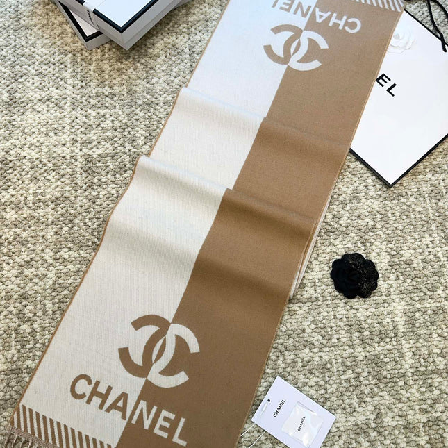 SCARF 184 CM IN PEANUT BROWN MIX WHITE MERINO WOOL 393121