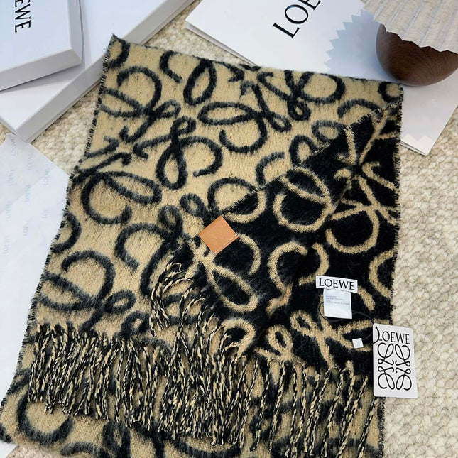SCARF 186 CM IN BLACK MIX CAMEL BEIGE ALPACA AND WOOL 403823