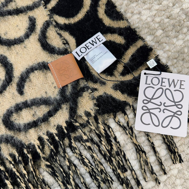SCARF 186 CM IN BLACK MIX CAMEL BEIGE ALPACA AND WOOL 403823