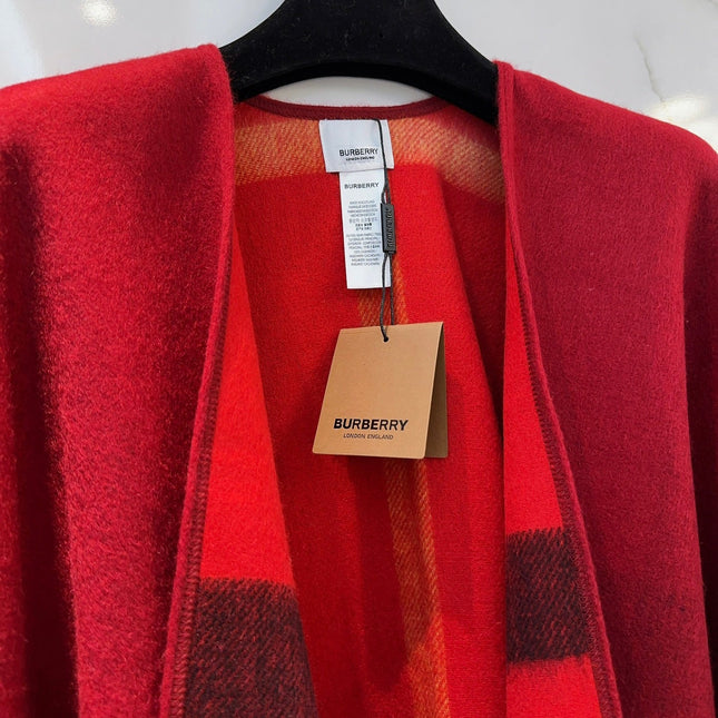 WOOL CAPE 140 CM CHERRY RED AND BLACK 394534