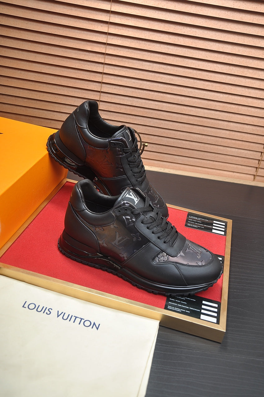 LV TRAINER SHOES IN BLACK EMBOSSED SOFT LAMBSKIN