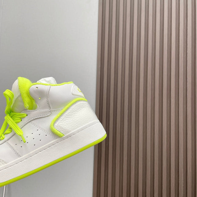 HIGH-TOP SNEAKERS IN WHITE MIX NEON GREEN CALFSKIN